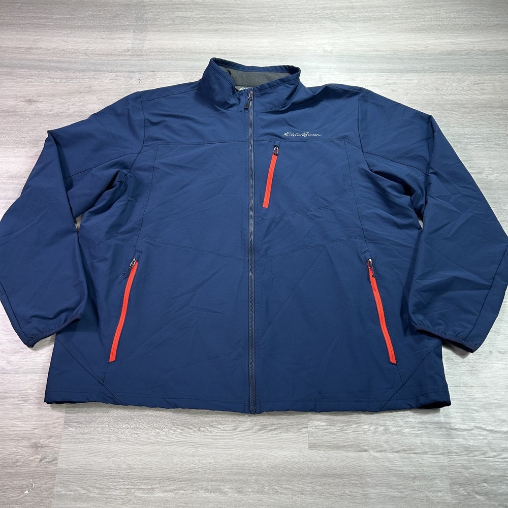 Eddie Bauer Jacket Mens 2XL Blue Softshell Full Zip Stretch Lightweight Lined
